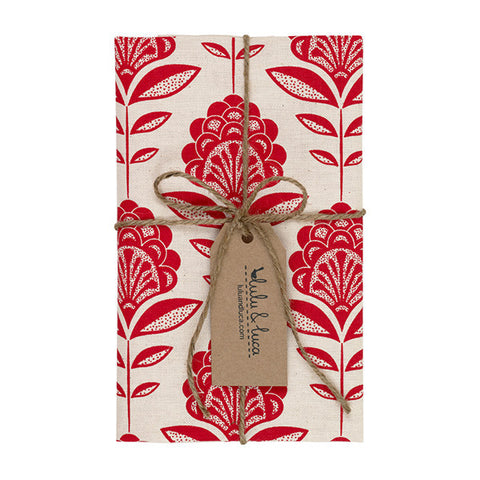 Peacock Flower Tea Towel In Red