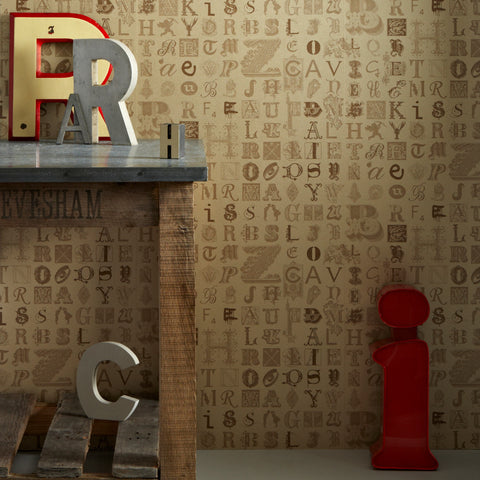 Typecast Wallpaper, Vintage Gold