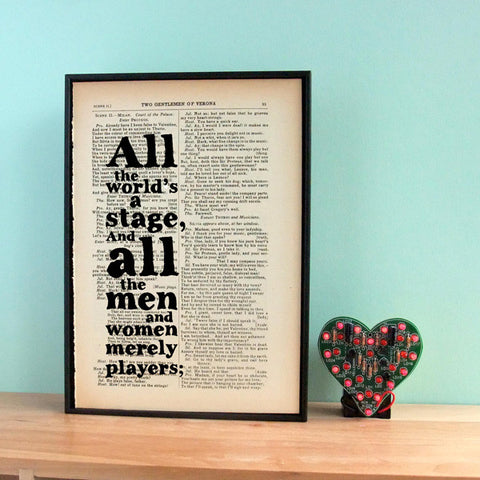 William Shakespeare quote Book Art "all the world's a stage"