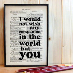 William Shakespeare quote Book Art "I would not wish any companion..."