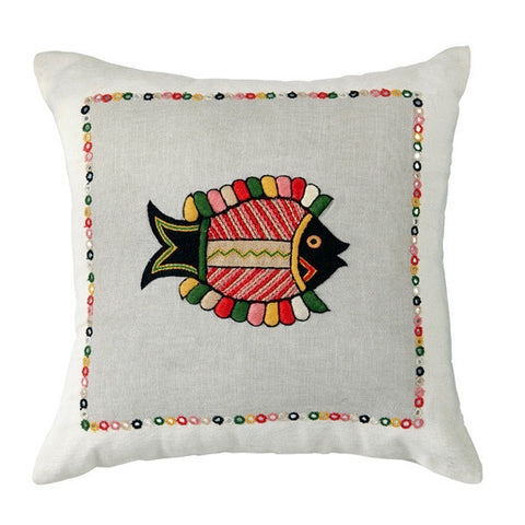 Rabari Embroidery 'Fish' Cushion