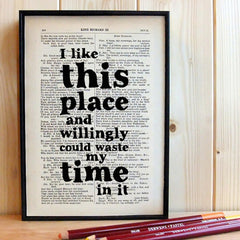 William Shakespeare Quote Book Art  "I like this place..."