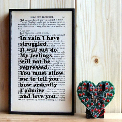 Pride and Prejudice Jane Austen Quote Book Art  "In vain I have struggled"