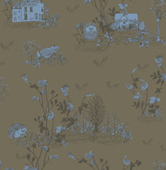 Woodlands Wallpaper -  Khaki Blue