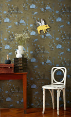 Magnetic Woodlands Wallpaper - Khaki Blue