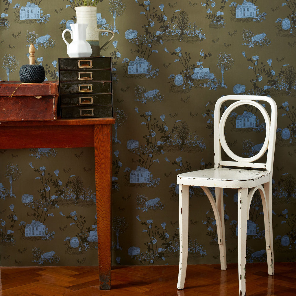 Woodlands Wallpaper -  Khaki Blue