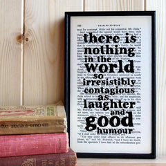 Charles Dickens Quote Book Art "laughter and good humour"