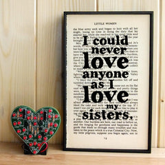 Little Women Quote Book Art "I love my sisters"