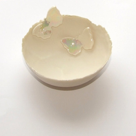 Handmade Porcelain  Double Butterfly Decorative Bowl - medium