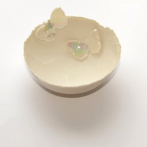 Handmade Porcelain  Double Butterfly Decorative Bowl - medium