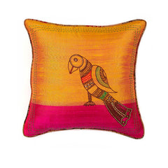 Raw Silk Hand Embellished Parrot Cushion