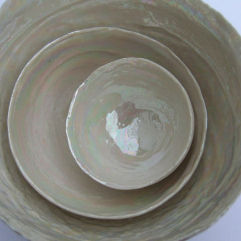 Handmade Porcelain Pearly Bowl - Set of 3