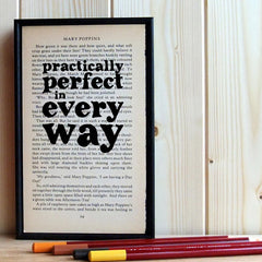 Mary Poppins Quote Book Art "practically perfect"