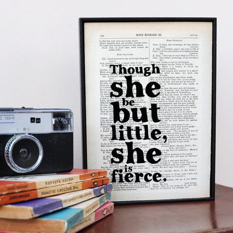 William Shakespeare Quote Book Art "though she be but little"