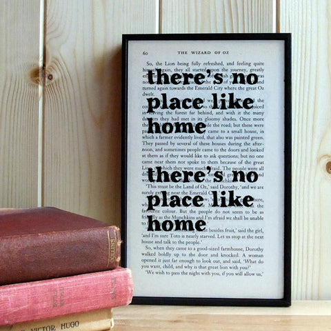 Wizard of Oz Quote Book Art "there's no place like home"