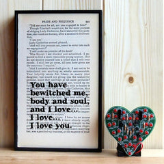 Pride and Prejudice Quote Book Art "you have bewitched me"